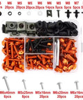 Orange Motorcycle Screw And Nut Kit For CB650R CB500X CB400 CB500 CB650 CB125R CB1000R All In One Dope High Strength Bolt Set With Reusable Fasteners For Easy Maintenance And Reliable Rides. Orange M5-M8 bolt and nut assortment in organizer box