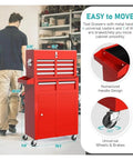 Beefy Rolling Tool Chest With Detachable Top, Locking Wheels, And Drawer Liners, Heavy Duty Steel Cabinet For Garage, Shop, And Warehouse, Built Tough, Rustproof, Scratch Resistant Tool Storage Organizer, red steel cabinet with drawers and casters