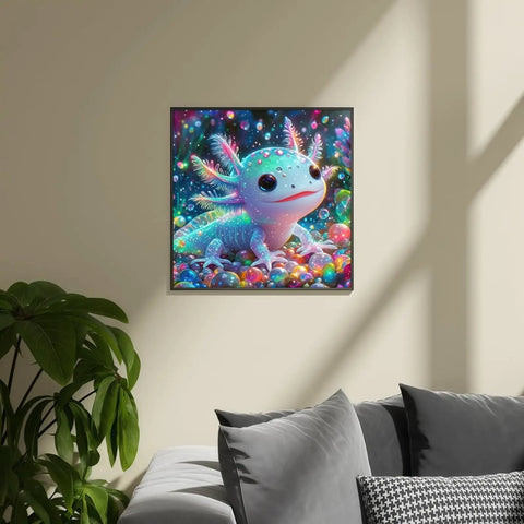 Colorful Axolotl 5D Diamond Art Kit For Adults And Beginners, framed glitter gem painting, 13.78 by 13.78 inches, home decor