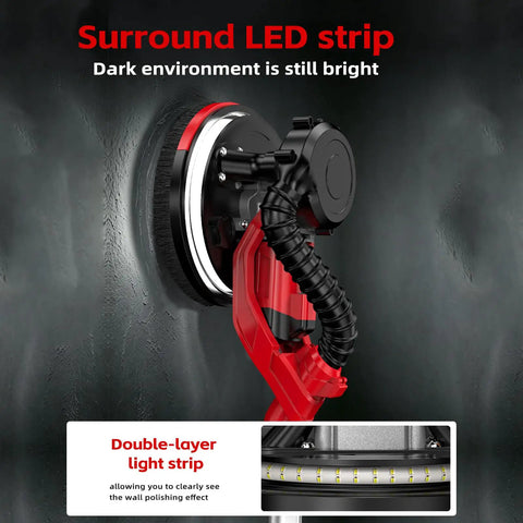 Effortless Electric Drywall Sander Kicks The Dusty Mess To The Curb While Handling Stubborn Popcorn Ceilings And Prepping Walls Like A Boss Using Integrated Vacuum Power with surround LED strip.