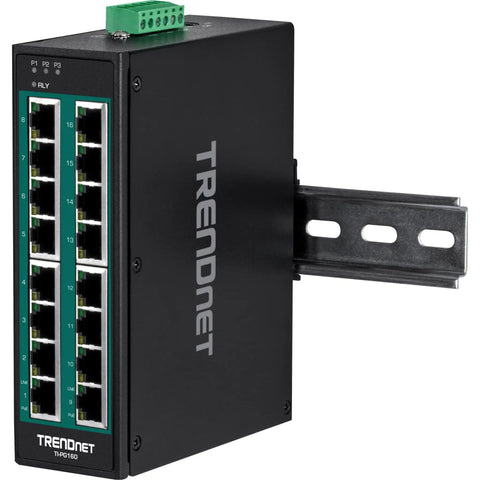 Side view of Unmanaged Industrial 16 Port Gigabit PoE Plus DIN Rail Switch For Rugged Networks Plug And Play Supporting 10 100 1000 Mbps