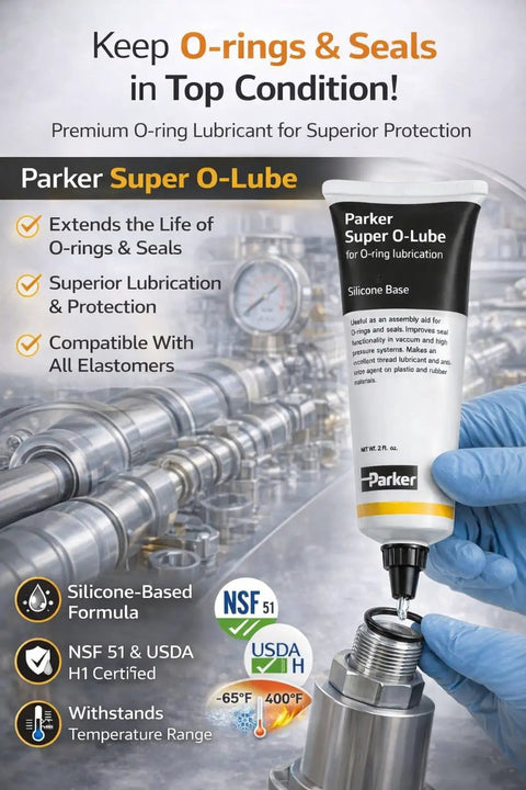 Silicone O Ring Lubricant Grease For O Rings And Seals High Viscosity Formula shown with application on metal equipment.