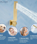 12 Inch Ceiling Shower System Brushed Nickel With Ultra Thin Square Rain Head And Handheld in use for various baths