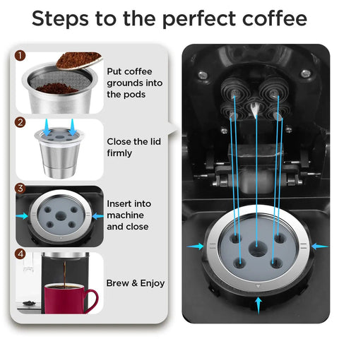 Refillable K Cups For K Supreme And K Supreme Plus Coffee Makers, Easy To Use Reusable Pods step-by-step usage guide shown