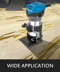 Built Like A Tank Compact Router With Fixed Plunge And Tilt Bases, 1.25 HP on wood surface for furniture crafting.