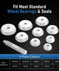 Pro Grade 10 Piece Wheel Bearing Press Kit With Seal Driver And Universal Adapters Includes Nine Double Sided Bearing Adapters And Seal Installer For Fast Hassle Free Bearing Race And Seal Replacement On Cars And Light Trucks shown with all components
