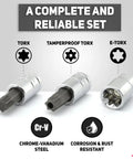 35 Piece Torx Bit Socket And ETorx Star Socket Set For Heavy Duty Torque, Chrome-Vanadium, corrosion resistant illustration