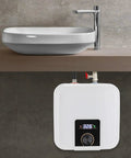 Compact 2.11 Gallon Electric Water Heater Delivering Kickin 1500W Heating And Instant Hot Water with digital display under sink.