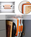 Collapsible BBQ Prep Tub With Lid XL 4.22 Gal Folding Cutting Board stored in kitchen cabinet and on shelf
