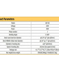 Product parameters table for No Sweat 4000W Electric Rebar Bender Machine For Shaping 6 To 50 Mm Bars Built Damn Tough.