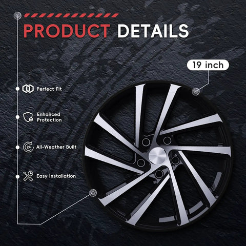 Pro Grade Black Wheel Rim Protectors Four Pack Universal Tire Edge Guards Shield Alloy Rims From Curb Rash Killer and Gravel Scuffs Street Legit Car Truck SUV Tesla Ride Armor, 19 inch rim detail.