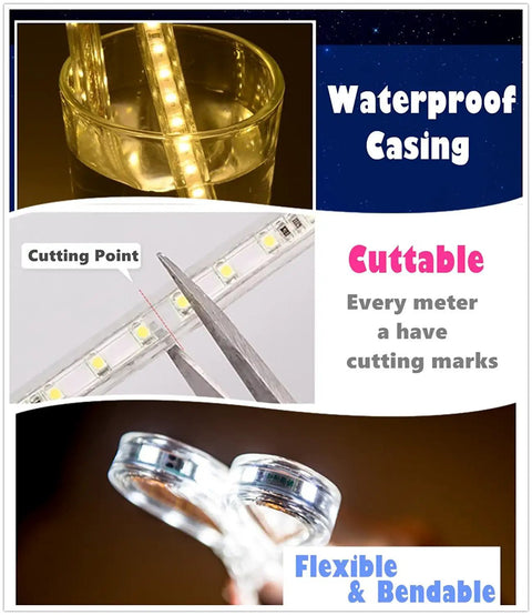 Rgb Led Strip Light With Remote 110V To 120V Waterproof Flexible 30m Smd5050 Rope Light Multi Color And Modes Dimmable