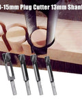 Heavy Duty Wood Plug Cutter Drill Bit Set Featuring Four Sizes For Nailed It Furniture Fixes Built Tough As Nails From Premium Carbon Steel And Engineered For No Sweat Shop Work Ahead, showing bits cutting precision holes.
