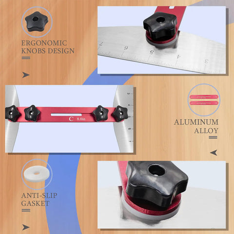 Pro Grade Stair Tread Template Tool Gauge With Adjustable Range 11.4 In To 60.7 In, ergonomic knobs, stainless steel, aluminum alloy.