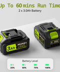 Dual 3.0Ah batteries for Cordless 21V String Trimmer With Dual 3.0Ah Batteries And Charger, 12 Inch Weed Eater