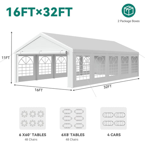 16x32ft Party Tent Heavy Duty Outdoor Wedding Canopy Event Shelter With Removable Sidewalls And Windows Galvanized Steel Frame