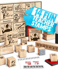 Slick Music Teacher Grading Stamps With Bold Red And Black Ink Pads And Convenient Refill Pack For Quick Classroom Feedback That Is A Total Class Saver And Major Game Changer, featuring 14 wooden stamps and ink pads.