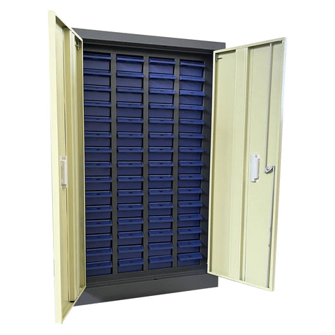 60-Drawer Bolt And Nut Storage Cabinet For Workshop, Hardware Organizer With Door, Steel Tool Parts Cabinet, open view