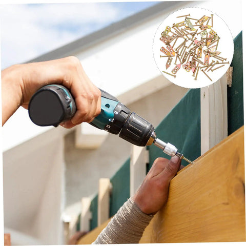 Hand using a drill to install Heavy Duty Metal Self Drilling Expansion Screws Drywall Wall Anchors 50 Piece Rock Solid Mounting Kit.