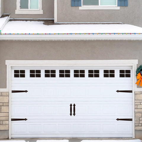 Magnetic Garage Door Decoration Kit With 32 Faux Windows 4 Faux Hinges And 2 Handles For Two Cars Dark Brown Square Waterproof