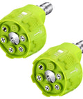 Front-angle view of two lime-green 6-in-1 pressure washer nozzles with 1/4 in quick-change.