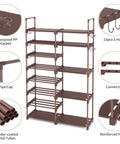 Boss 8 Tier Shoe Rack Organizer For Closet Entryway And Garage Brown Holds 26 To 32 Pairs Of Shoes And Boots With 15 Hooks Stackable