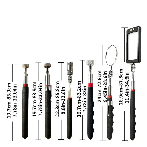 Magnetic Telescoping Pickup Tool Set With LED Lights And Round And Square Inspection Mirrors, 2 Pack Magnetic Retrieval Sticks