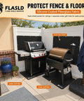 Heavy Duty Fireproof Fence Cover And Screen Protection For Grill Heat Shield On Deck Railing Balcony Privacy Screen Cover Waterproof Windscreen For Apartments Weatherproof 3x6 Feet shown behind two grills on a patio.