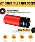 21mm One Half Inch Drive Wheel Protector Impact Socket Set Non Marring Lug Nut Thin Wall Deep Sockets Chrome Molybdenum Steel 6 Point Color Coded Protection For Wheels Hubs And Tire Changes