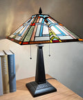 Stained Glass Tiffany Table Lamp 16 Inch Wide With Dope Mission Frank Lloyd Wright Style Desk Light on nightstand