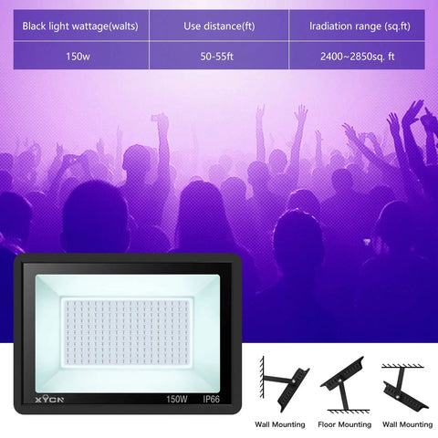 2 Pack 150W Black Light Flood Lights With Plug IP66 Waterproof 180 LEDs 120 Degree Beam for parties