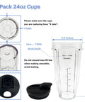Diagram of 24 Oz Cups With Lids And 6 Fin Extractor Blade Replacement Kit For Nutri Ninja Auto IQ Blenders showing measurements
