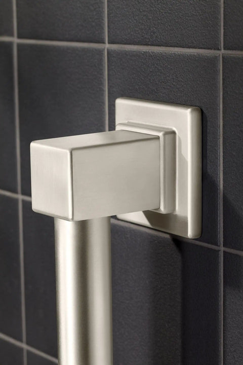 Close-up of wall mount for 12 Inch Stainless Steel Bathroom Grab Bar In Brushed Nickel For Safety And ADA Compliance