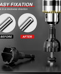 Two-pack deburring external chamfer tools with tungsten carbide blades; quick-release 1/4" hex shank, shown attached to a drill.