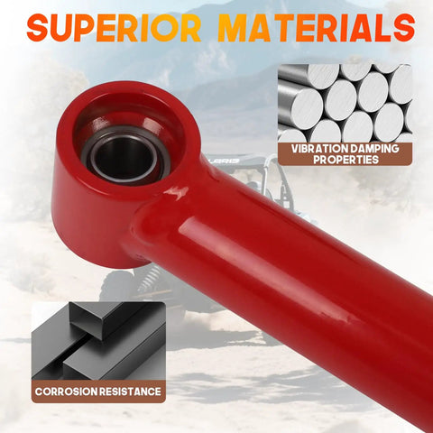High Clearance Rear Radius Arms For 2014 And Up RZR XP 1000 And XP 4 1000 Beefed Up Heavy Duty Steel A Arms With Carbon Steel Bushings And Adjustable Heim Joints For Tough Trails Rock Crawling And Off Road Performance, red steel arm with bushing