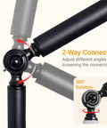 2-Way Connector of Tool Free Clamp On Dust Collection Boom Arm showing adjustable angles for perfect hose alignment.