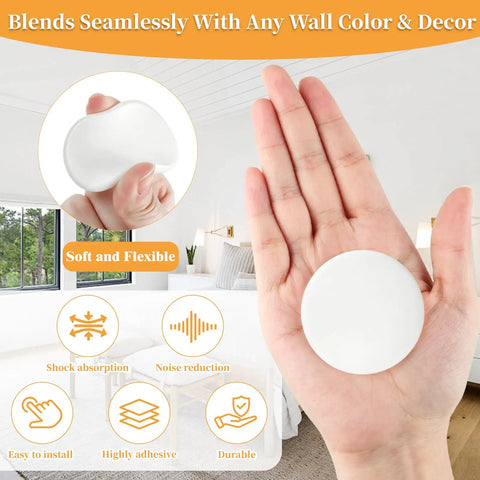 Hand holding white Silicone Door Stoppers And Wall Protectors Set with Self Adhesive Bumpers for easy installation and protection