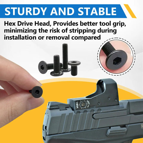 8 Piece Bulletproof Nuclear Strength Red Dot Screw Set And Top Tier Optic Mount Kit For Holosun Trijicon RMR SRO Compatible With Glock Slides with hex drive screws and optic on handgun