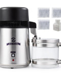 4L Brushed Stainless Steel Tabletop Water Distiller With Glass Pot, Home Distiller For Clean Purified Water In Minutes.