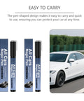 Smooth Roll Ready In Minutes With This Magic Car Scratch Remover Pen Two Pack displayed with white car on road.