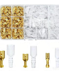 Gold Plated Insulated Spade Connectors 600 Piece Set Kit Male Female Wire Terminals 2.8mm 4.8mm 6.3mm Sizes For Automotive Electrical Wiring And Home Repair Projects These Bad Boys Hold Fast And Tight So Connections Stay Locking And Super Secure Forever., assorted sizes in organizer case
