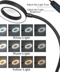 LED light settings on Soldering Magnifying Glass With Four Arm Magnetic Holder And 3X LED Light, showing white, warm, and yellow tones.