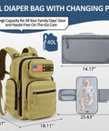 Military Style Diaper Backpack With Large Changing Pad And Insulated Compartments For Active Dads On The Go, Tan, 40L Capacity
