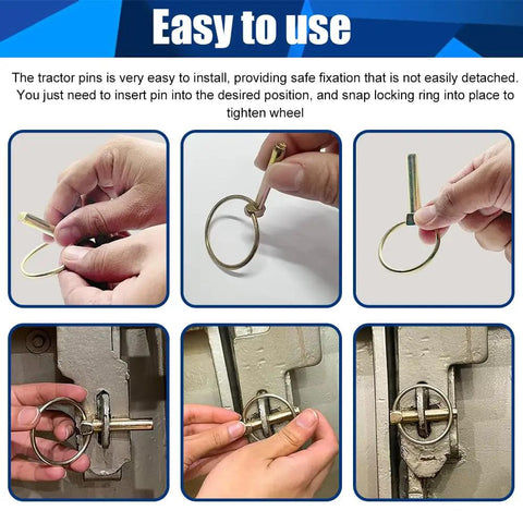Installation process of Beefed Up Heavy Duty Lynch Pin Set for 3 Point Hitch Pins 3 Sixteenth Inch Round Locks in action