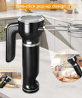 Electric Hand Mixer And Immersion Blender With Six Attachments Including Wire Whisk Milk Frother And Food Chopper Heavy Duty Handheld Kitchen Tool is shown on a kitchen counter.