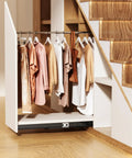 Tough As Nails Undermount Drawer Slides Full Extension Ball Bearing System Designed For Zero Friction Cabinet Travel Rock Solid Weight Support Fast Swap Black Finish with clothes hanging under stairs.