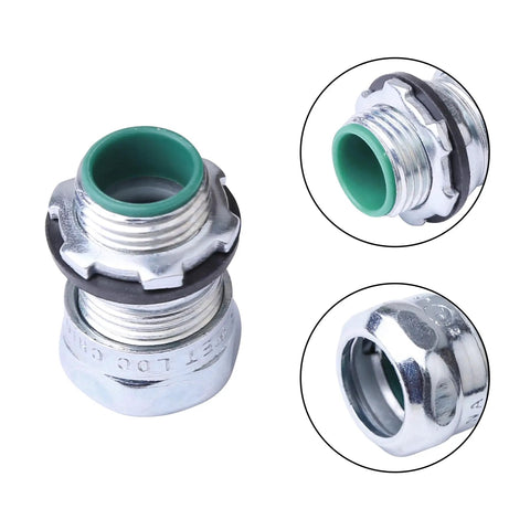 Ten Pack 1/2 Inch EMT Raintight Compression Connectors Zinc Plated Steel Insulated Waterproof Box Connector CULus Listed