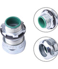 Heavy Duty 25 Pack Of 1/2 Inch EMT Raintight Compression Connectors, built tough zinc steel with green seal for moisture resistance.