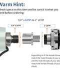 Precision Hardened Steel Woodworking Lathe Headstock Spindle Adapter showing 3/4" x 10 TPI to 1" x 8 TPI connection diagram.