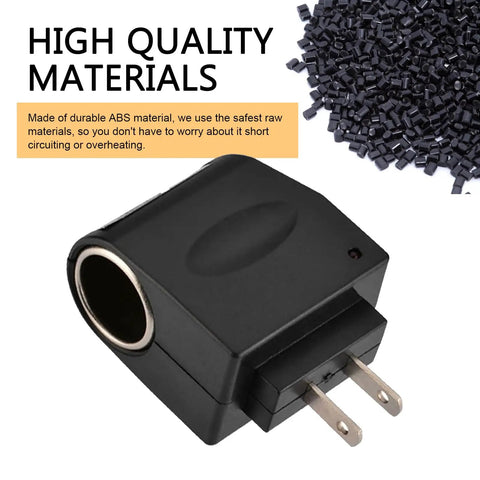 220V To 12V AC DC Converter Wall Outlet Cigarette Lighter Adapter Built Tough No Sweat Plug And Play, black plastic design.
